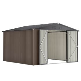 10 X 10 Ft Metal Storage Shed For Ourdoor, Steel Yard Shed With Design Of Lockable Doors, Utility And Tool Storage For Garden, Backyard, Patio, Outsid