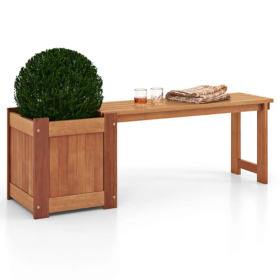 Teak Oil Finish Raised Garden Bed Wood Planter Box With Bench