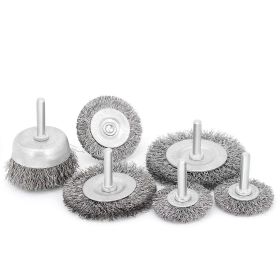 6pc Wire Wheel Cup Brush Set Coarse Crimped Carbon Steel Shank Drill Attachments
