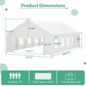 20x20FT Party Tent Heavy Duty, Large Wedding Event Shelters With 2 Storage Bags & Removable Sidewalls, Outdoor Canopy Gazebo Commercial Tents For Part (Option: 20X32 ft)