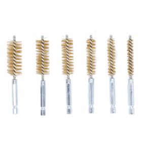 6PCS Bore Brush 4in Rust Proof Twisted Wire Cleaning Brush with 1/4in Hex Shank for Electric Drill Impact Driver Yellow Copper (Option: Copper wire brush)