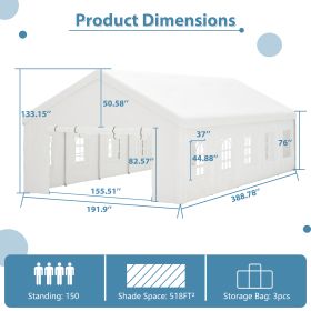 20x20FT Party Tent Heavy Duty, Large Wedding Event Shelters With 2 Storage Bags & Removable Sidewalls, Outdoor Canopy Gazebo Commercial Tents For Part (Option: 16X32 ft)