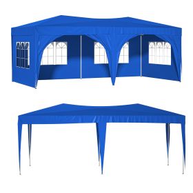 10X20 Ft Pop Up Canopy Tent With 6 Sidewalls, Ez Pop Up Outdoor Canopy For Parties, Waterproof Commercial Tent With 3 Adjustable Heights, Carry Bag, 6 (Color: Blue)