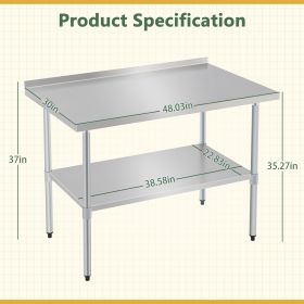 Stainless Steel Prep Table With Adjustable Undershelf And Galvanized Legs, Heavy-Duty Commercial Work Table For Kitchen, Home, Restaurant, And Hotel U (Option: 30X48in)