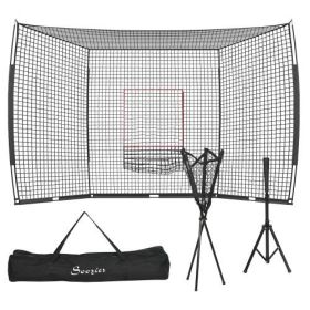Soozier 17X 5.5Baseball Net With Strike Zone, Tee, Caddy, And Carry Bag For Pitching And Hitting, Portable Extra Large Softball And Baseball Training (Color: Black)