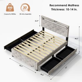 Upholstered Platform Storage Bed Frame With 4 Drawers And LED Light,No Box Spring Needed (Option: 03twin)